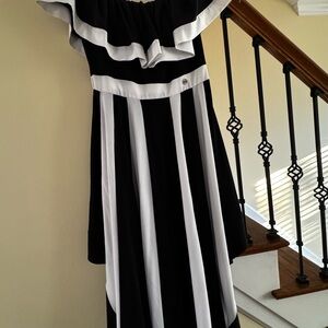 Chic Black and White Striped Midi Dress